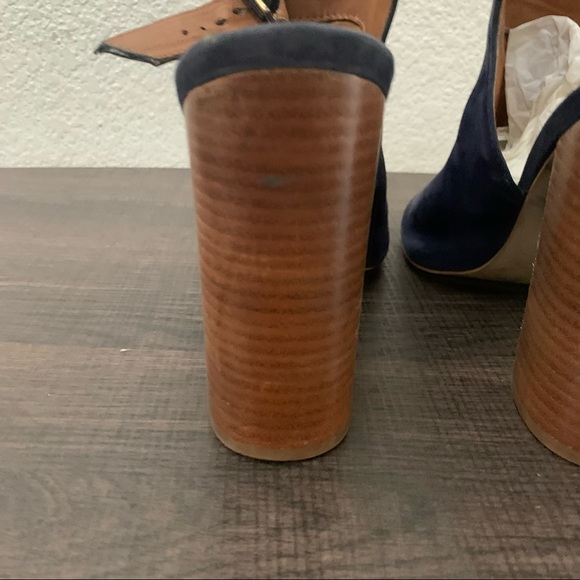 Steve Madden Claara navy blue suede leather block wood heel 8.5 - Picture 5 of 11